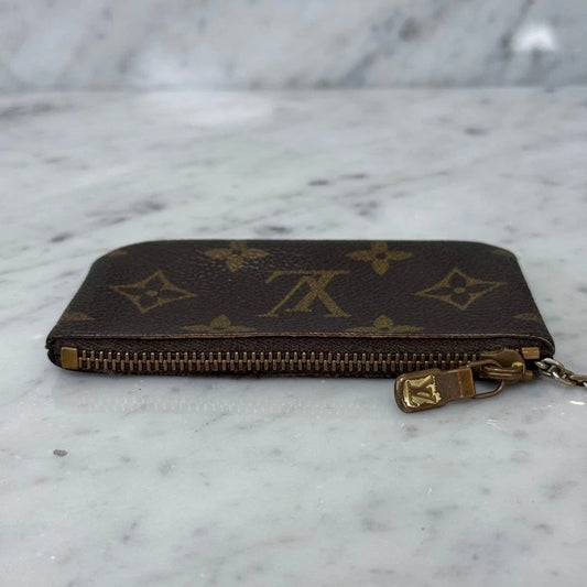 Brown Monogram Key Pouch – Compact Zipper Coin & Key Holder
