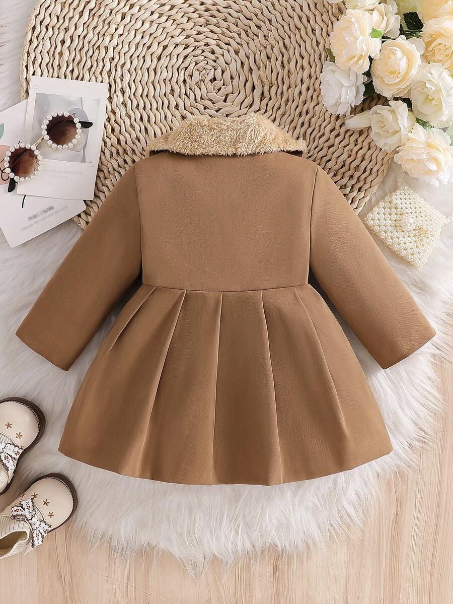 Baby Girls Furry Collar Trench Coat | Bowknot Belted Autumn Winter Coat