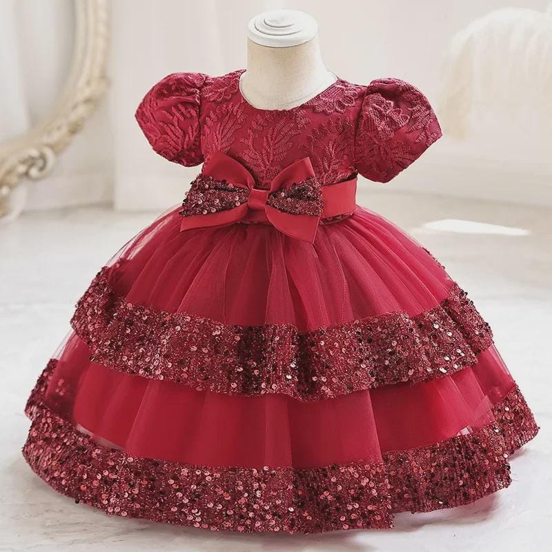 Girls Ball Gown Dress: Lace, Ribbon, Sequins, Short Sleeve Summer Party Attire
