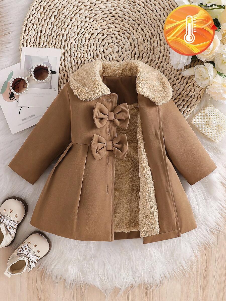 Baby Girls Furry Collar Trench Coat | Bowknot Belted Autumn Winter Coat