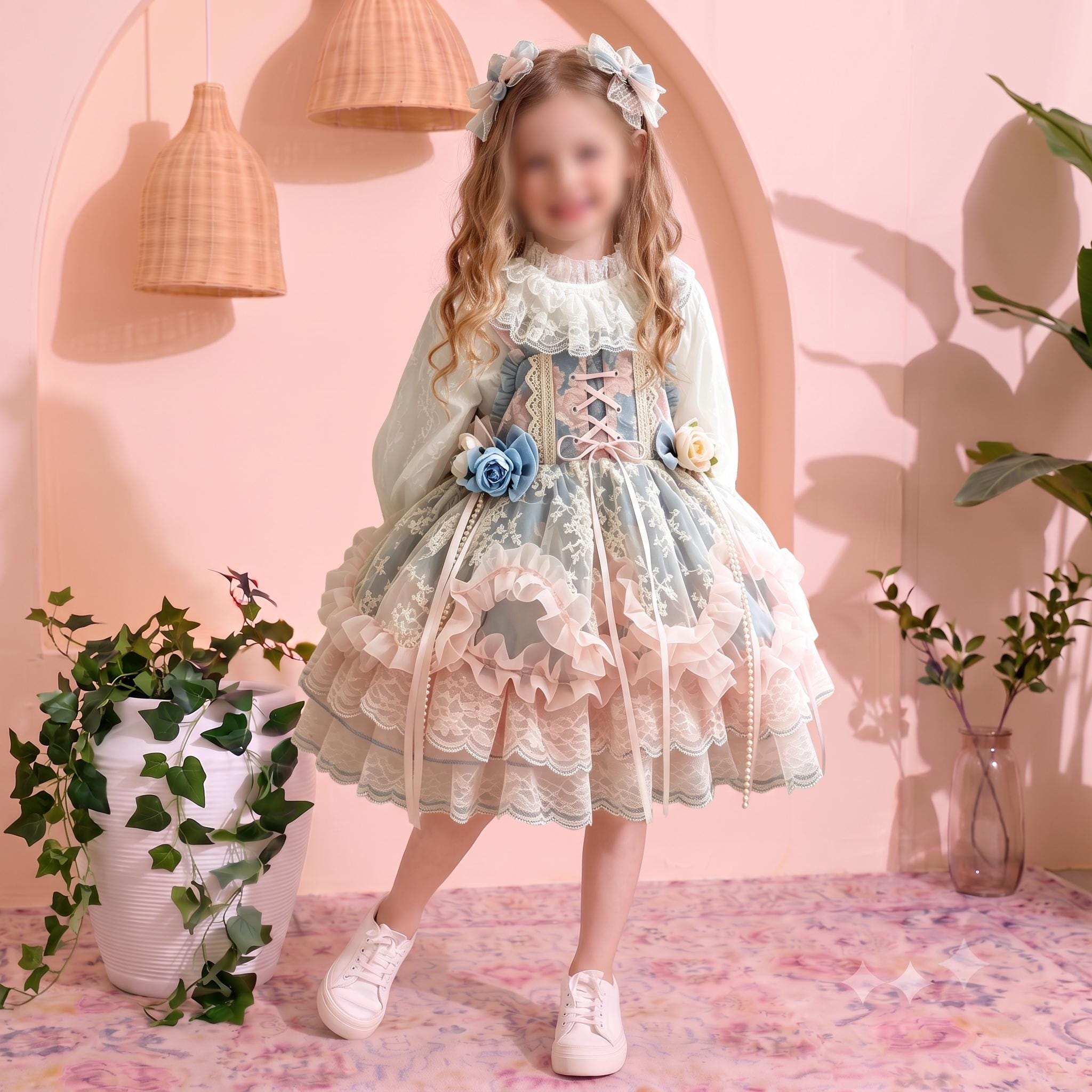 Girls Lolita Princess Dress - Oil Painting Print Mesh Egg Skirt Dress