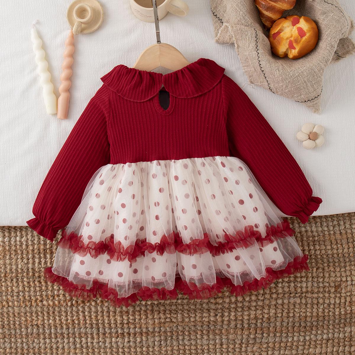 Baby Girl Christmas Party Dress – Polka Dot Ball Gown, Appliques, Knee-Length