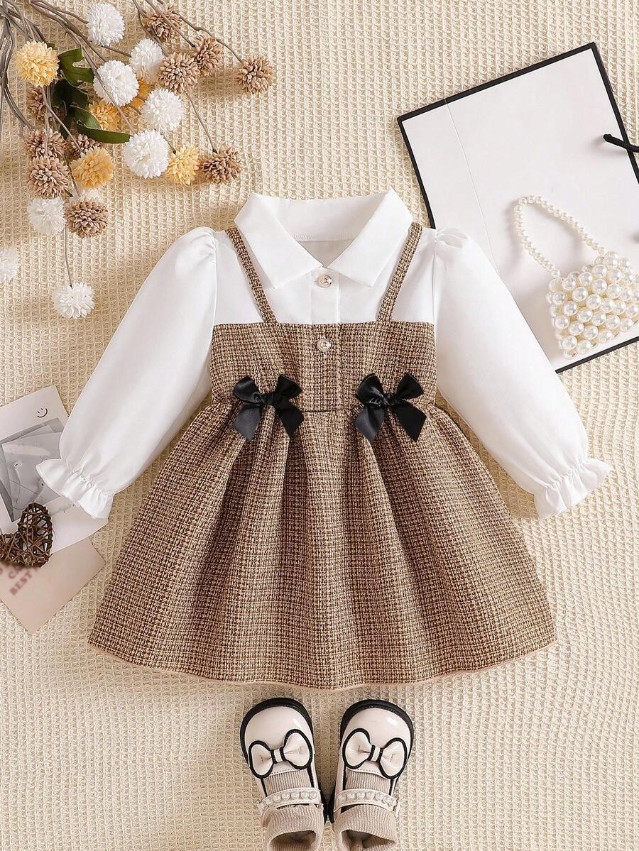 Baby Girl Collared A-Line Dress | Puff Sleeves, 2-in-1 Design