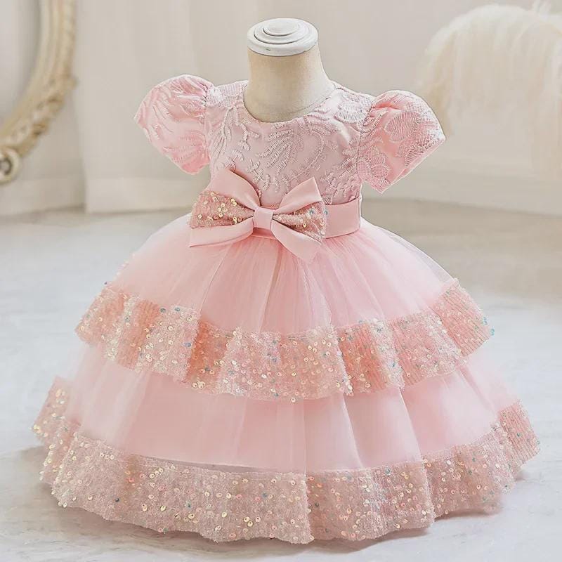 Girls Ball Gown Dress: Lace, Ribbon, Sequins, Short Sleeve Summer Party Attire