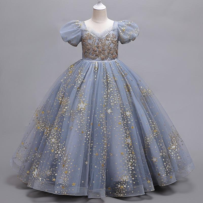 Girls Floral Rainbow Princess Dress – Sleeveless Mid-Calf Ball Gown Wedding Dress