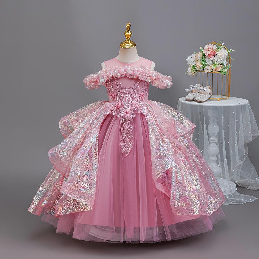 Flower Girl Dress Appliques Kids Children's Wedding Birthday Prom Ball Gown