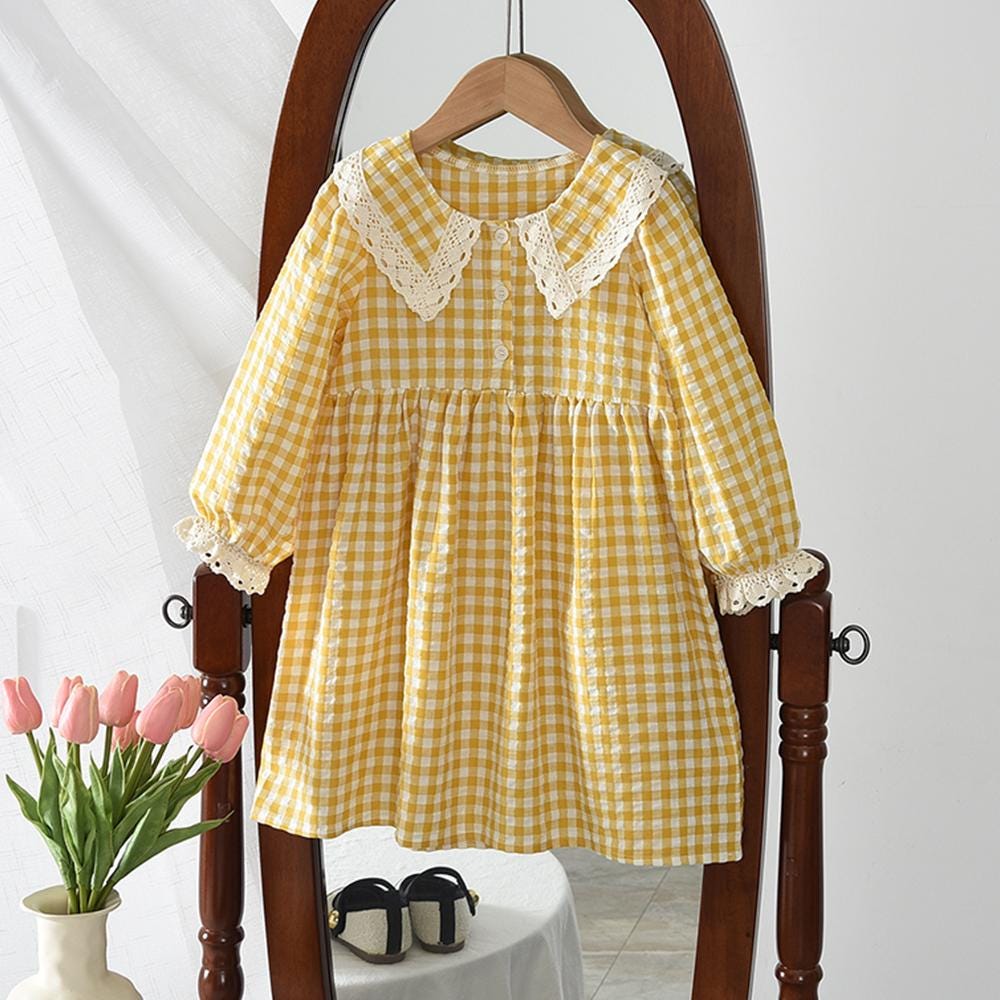 Girls Flower Print Dress with Peter Pan Collar – Long Sleeve A-Line Autumn Dress