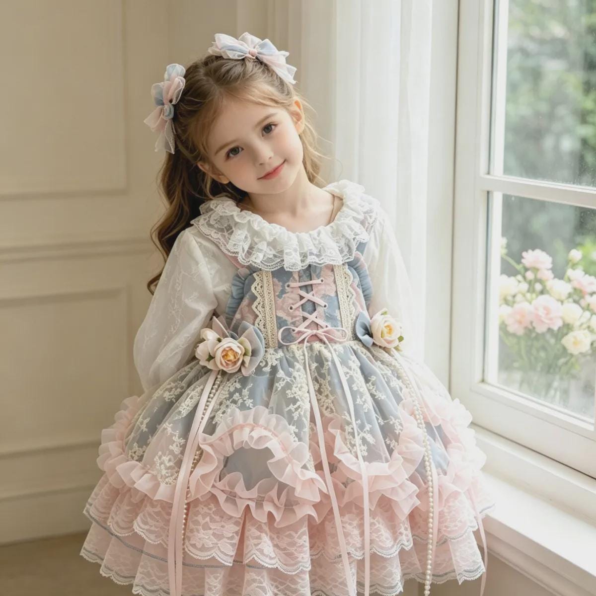Girls Lolita Princess Dress - Oil Painting Print Mesh Egg Skirt Dress