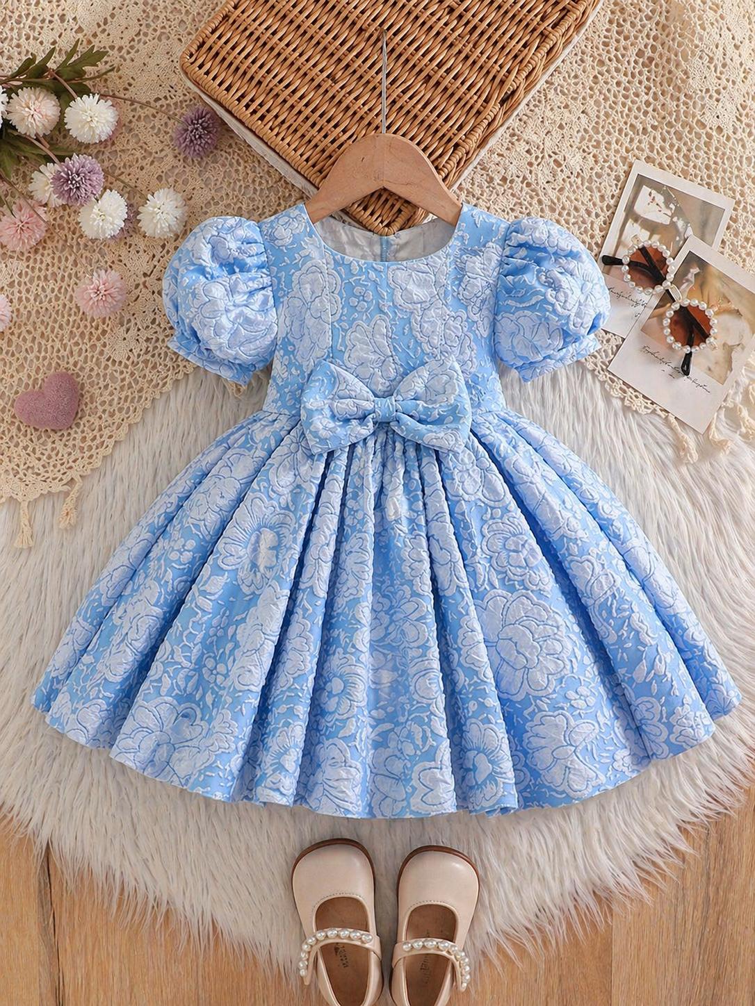 Baby Girl Princess Dress – Puff Sleeve Bow Party Gown