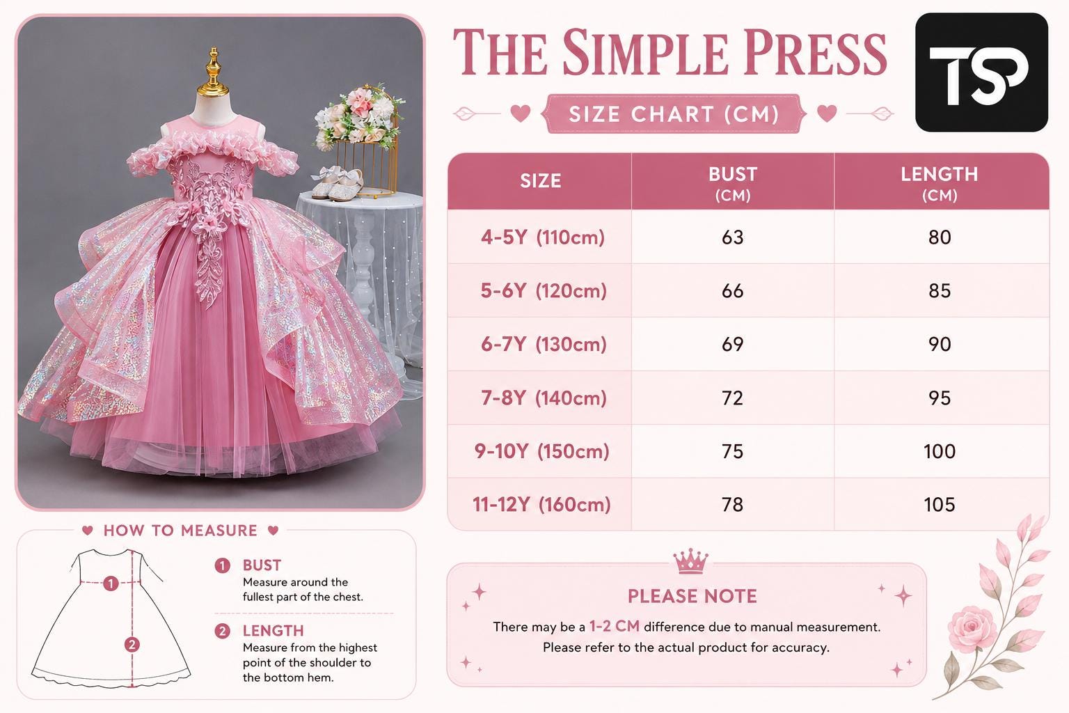 Flower Girl Dress Appliques Kids Children's Wedding Birthday Prom Ball Gown