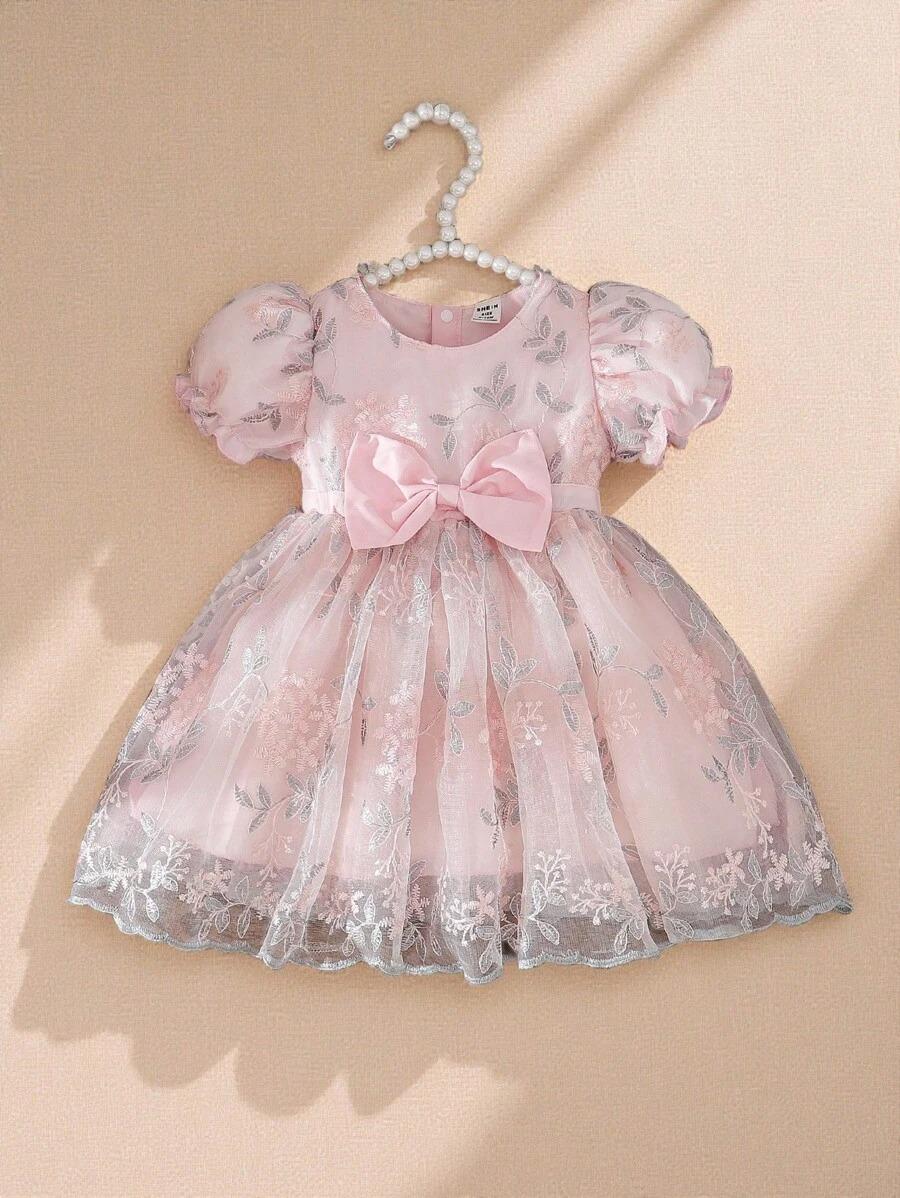 Elegant Loose Fit Bowknot Party Dress | Silky Mesh Flare Toddler Dress
