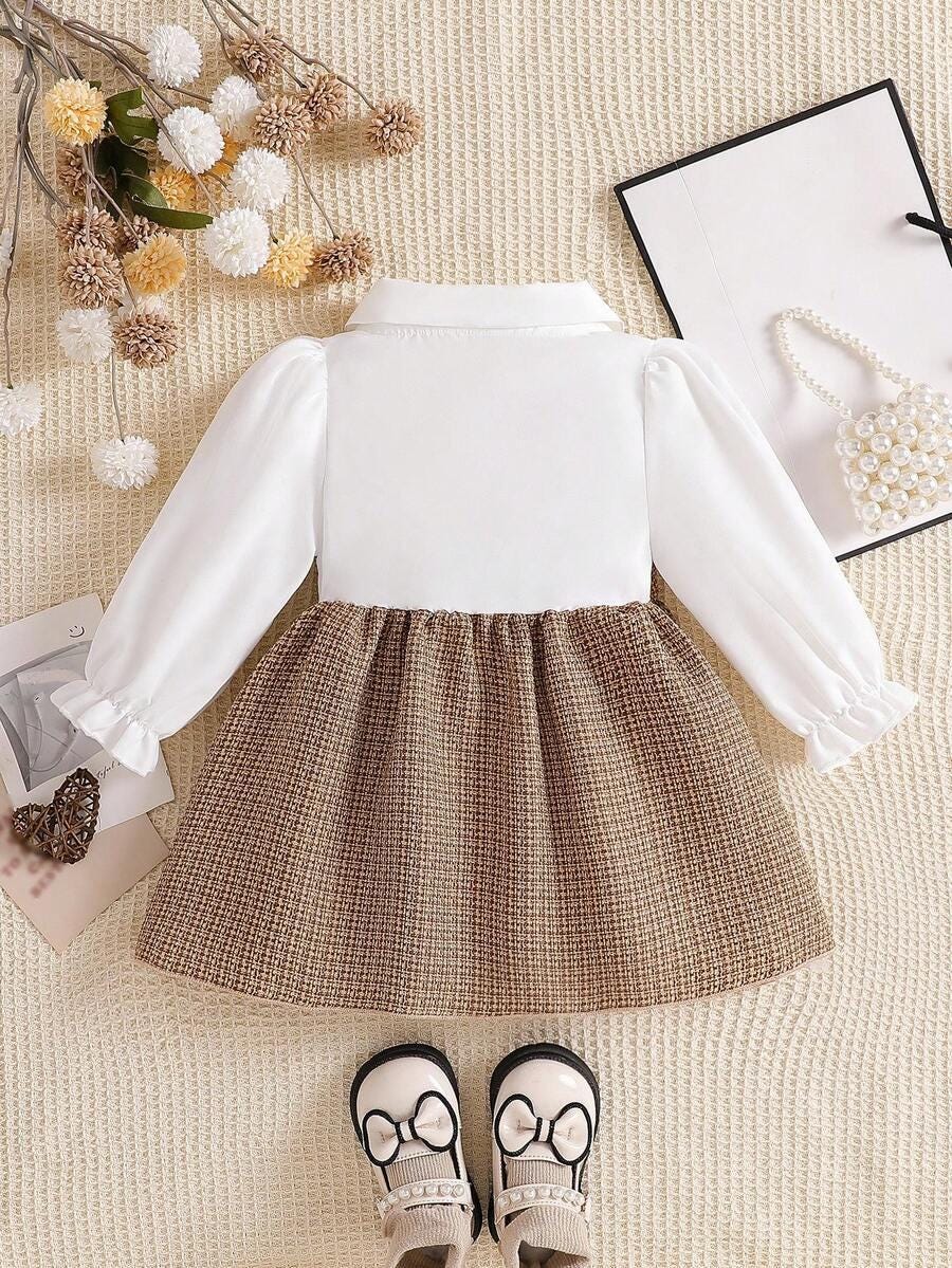 Baby Girl Collared A-Line Dress | Puff Sleeves, 2-in-1 Design