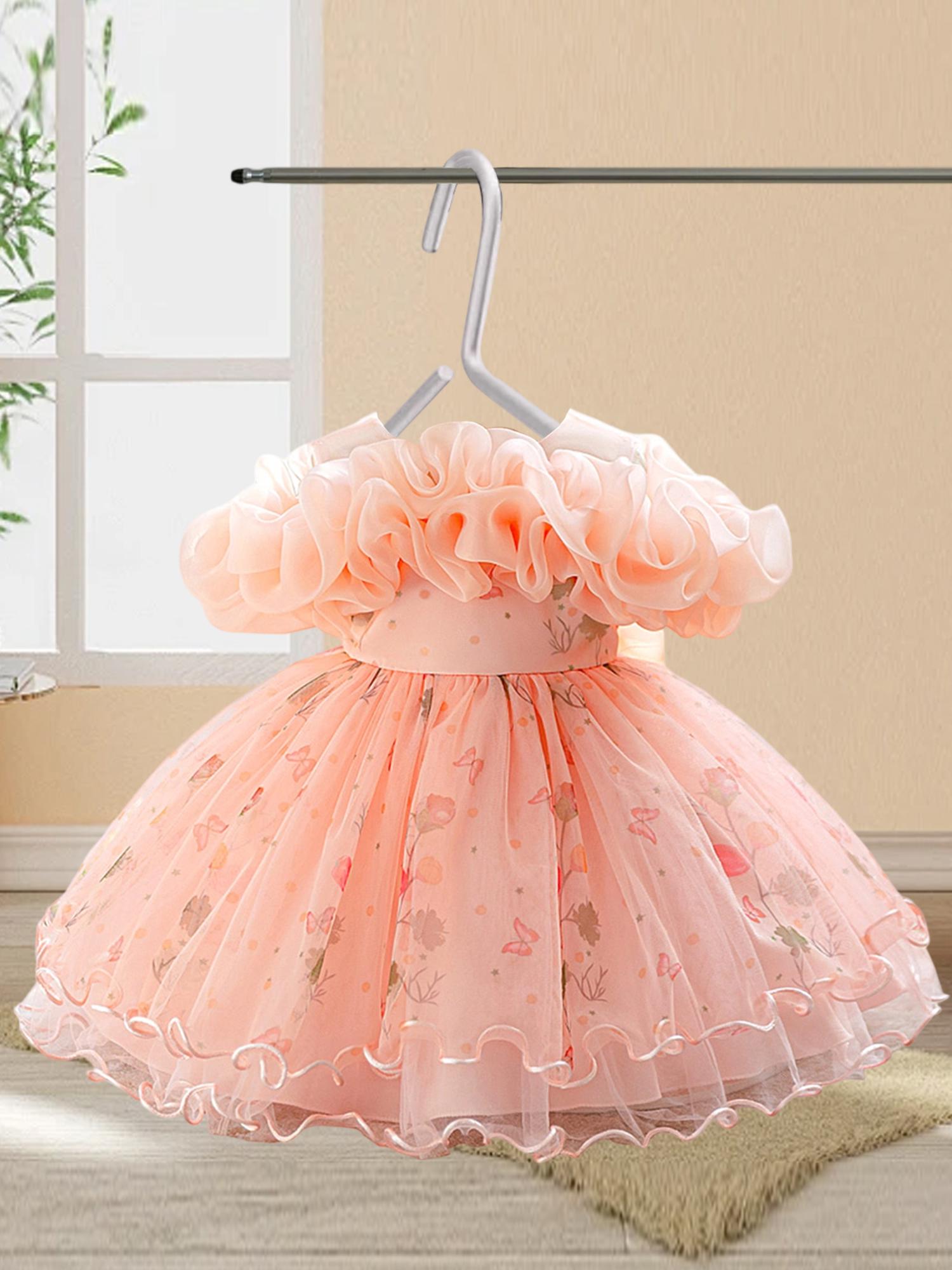 Baby Girl Christening Gown: Floral Lace Tulle Ruffled Dress with Bow Detail