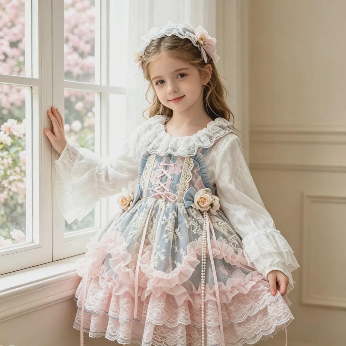 Girls Lolita Princess Dress - Oil Painting Print Mesh Egg Skirt Dress