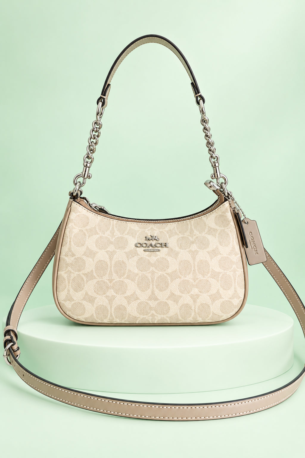 Elegant Monogram Shoulder Bag with Chain Handle & Adjustable Crossbody Strap