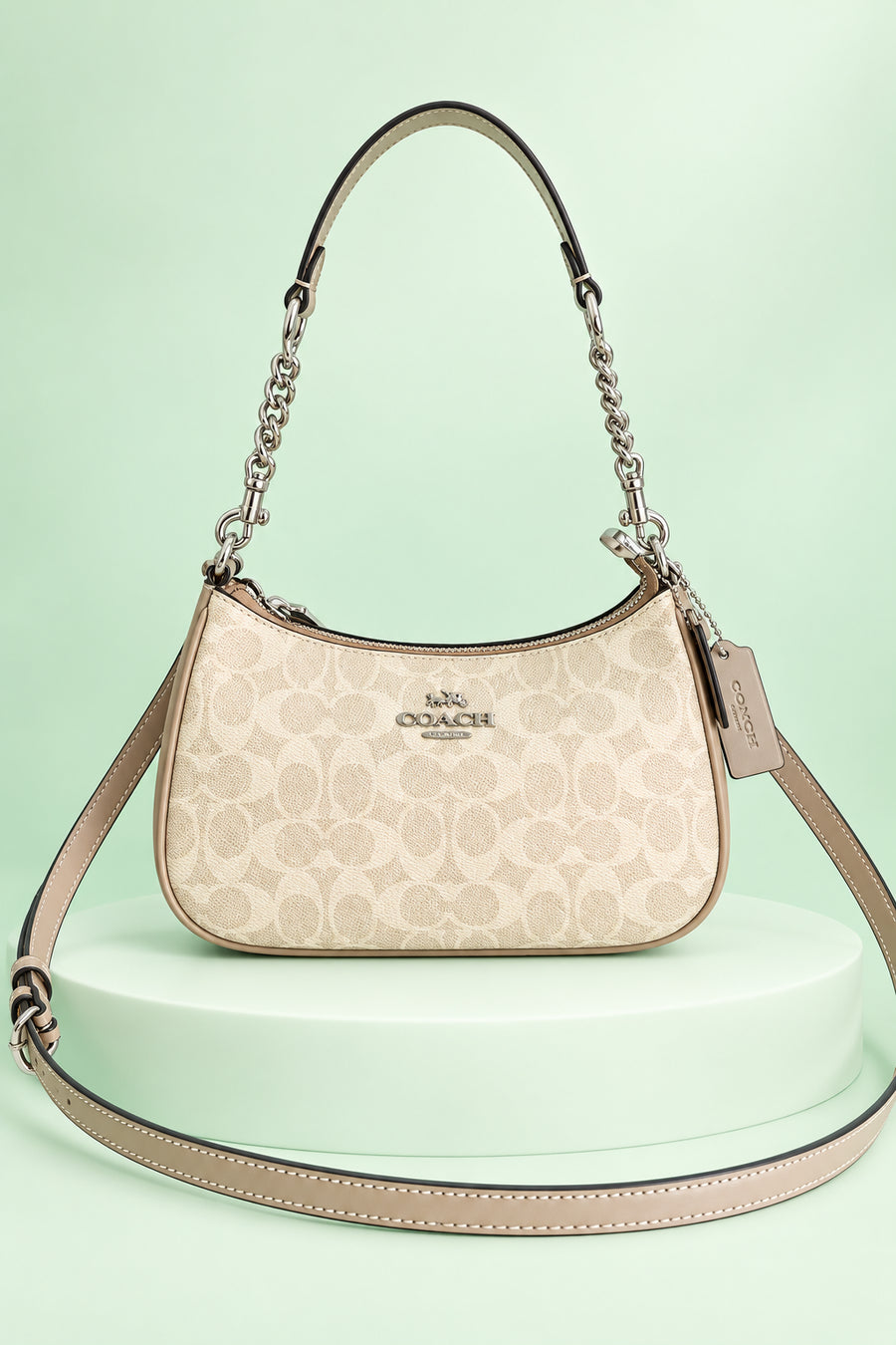 Elegant Monogram Shoulder Bag with Chain Handle & Adjustable Crossbody Strap