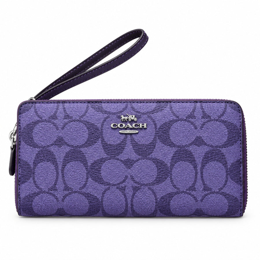 Coach Purple Signature Canvas Long Zip Around Wallet – Women’s Wallet