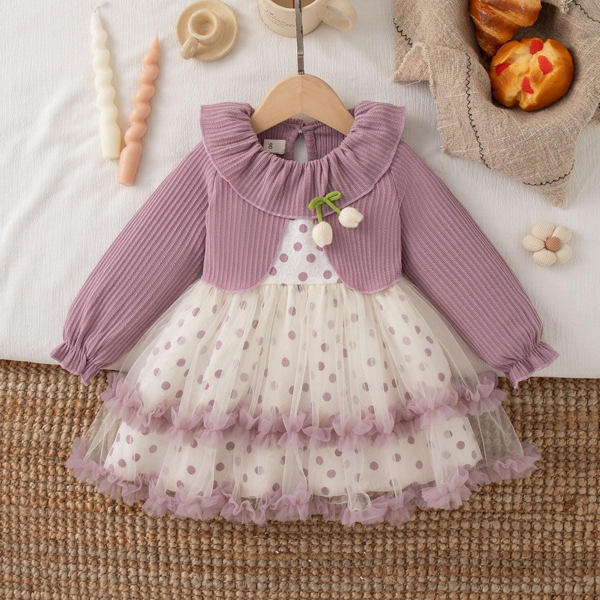 Baby Girl Christmas Party Dress – Polka Dot Ball Gown, Appliques, Knee-Length