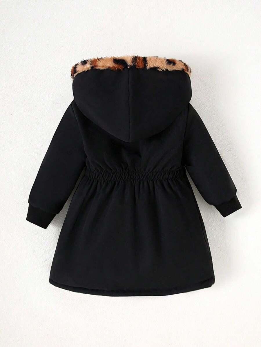 Baby Girls Reversible Faux Fur Jacket, Double-Sided Hooded Leopard & Solid Black Coat
