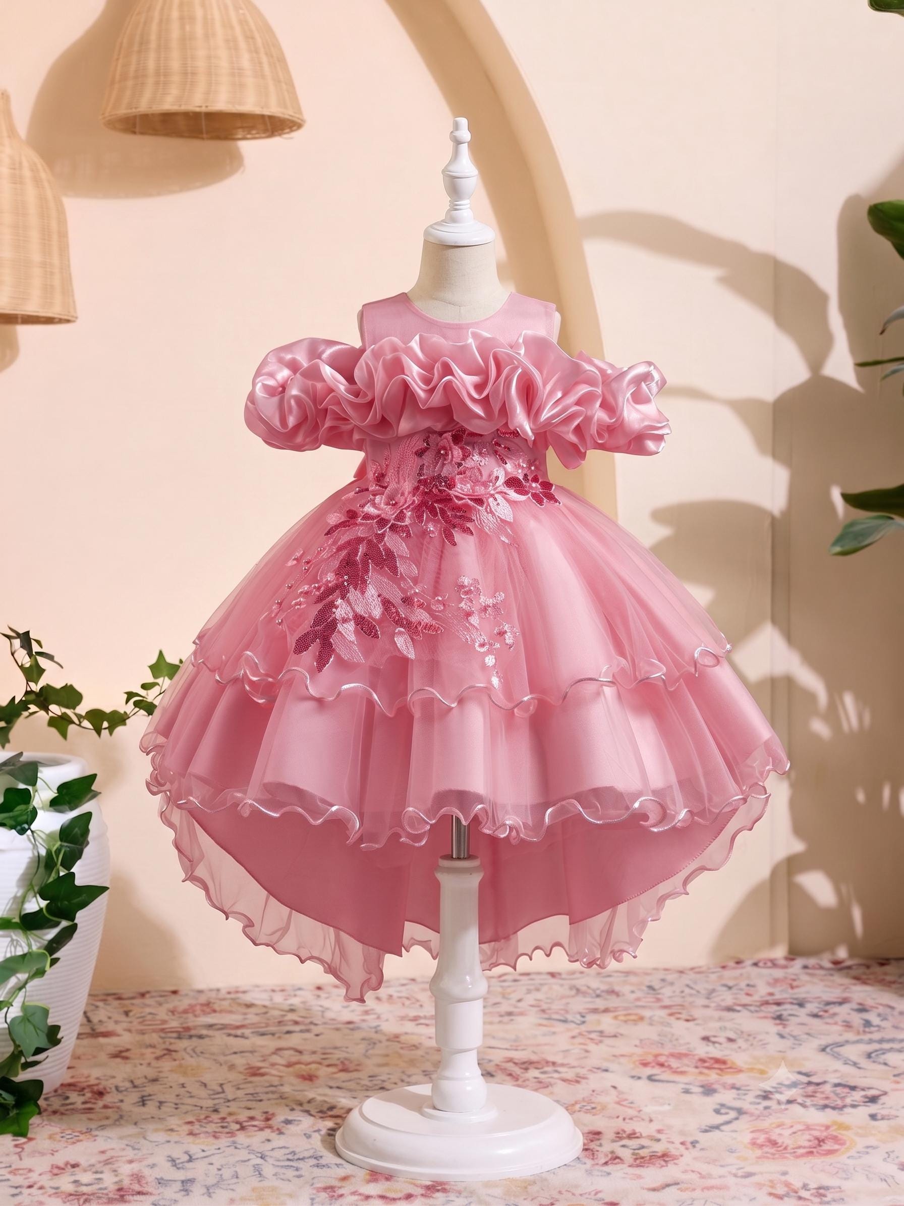 Girls Sequin Party Dress, Sleeveless Ball Gown for Birthday & Wedding 2-11Y