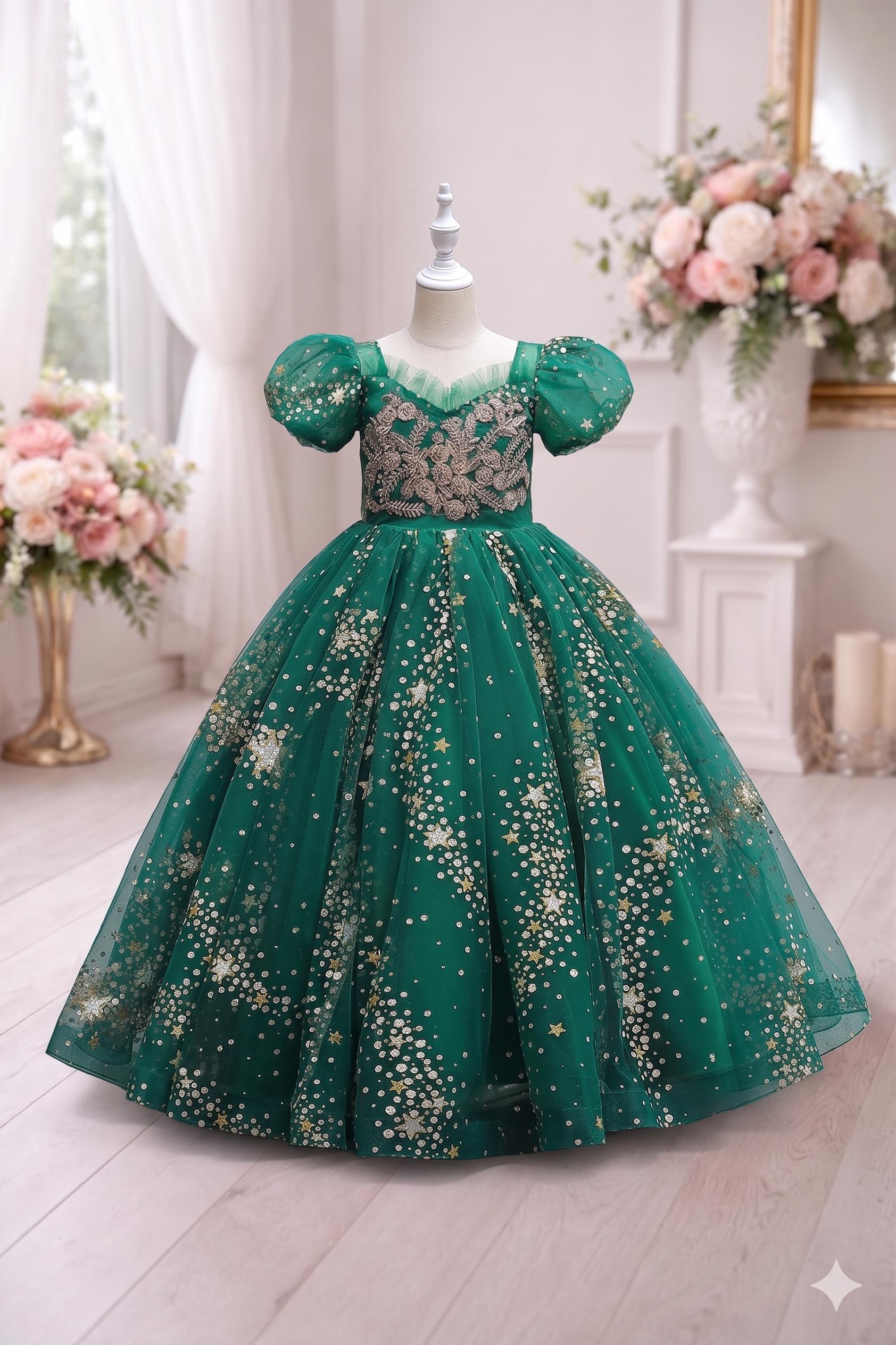 Girls Floral Rainbow Princess Dress – Sleeveless Mid-Calf Ball Gown Wedding Dress