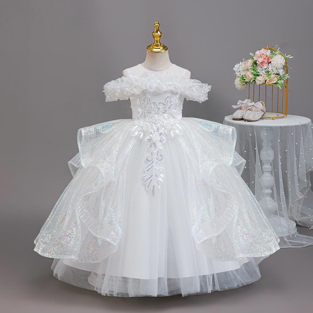 Flower Girl Dress Appliques Kids Children's Wedding Birthday Prom Ball Gown