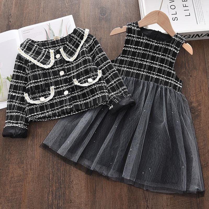 Girls Princess Dress with Coat Set – Long Sleeve A-Line Winter Outfit