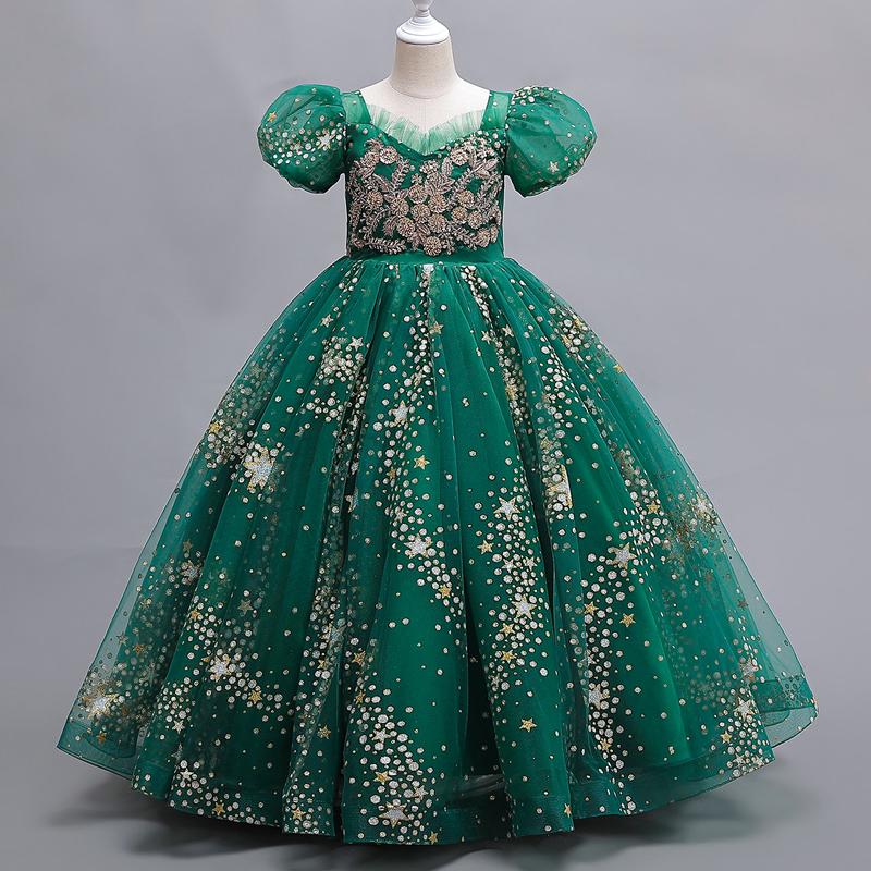 Girls Floral Rainbow Princess Dress – Sleeveless Mid-Calf Ball Gown Wedding Dress