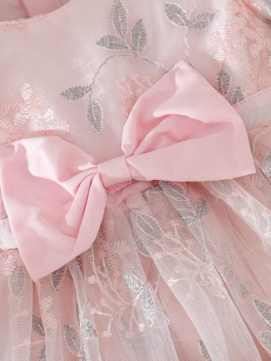 Elegant Loose Fit Bowknot Party Dress | Silky Mesh Flare Toddler Dress