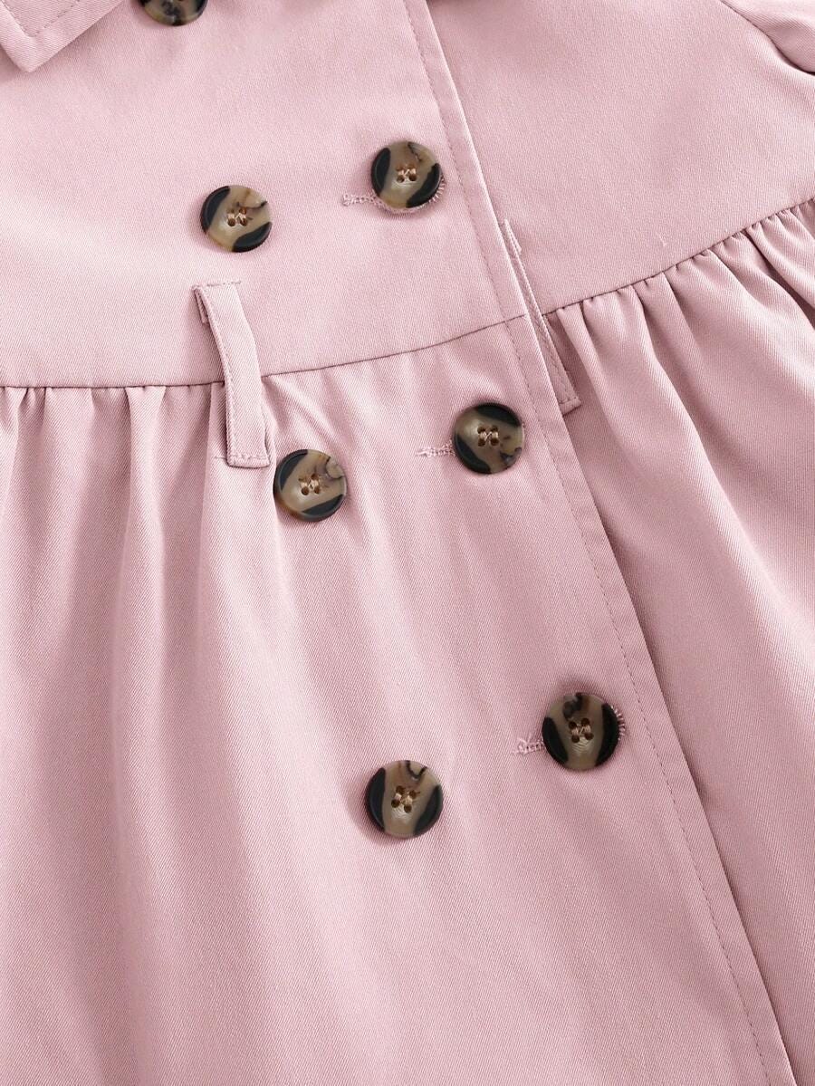 Baby Girl Long Coat | Thermal Lined Double-Breasted Lapel Coat