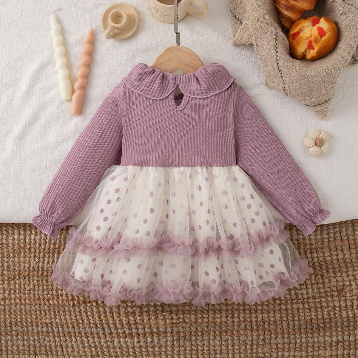Baby Girl Christmas Party Dress – Polka Dot Ball Gown, Appliques, Knee-Length