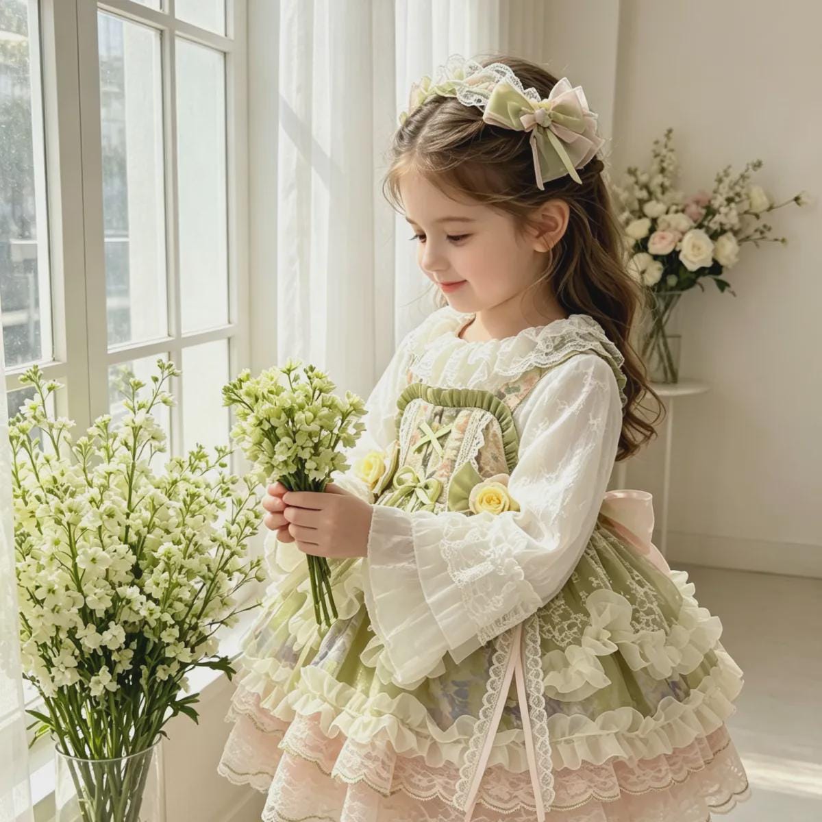 Girls Lolita Princess Dress - Oil Painting Print Mesh Egg Skirt Dress