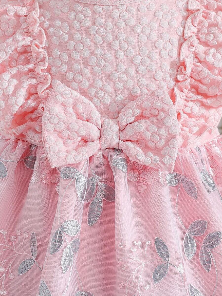 Baby Girl Ruffle Mesh Dress | Toddler Floral Embroidered A-Line Dress