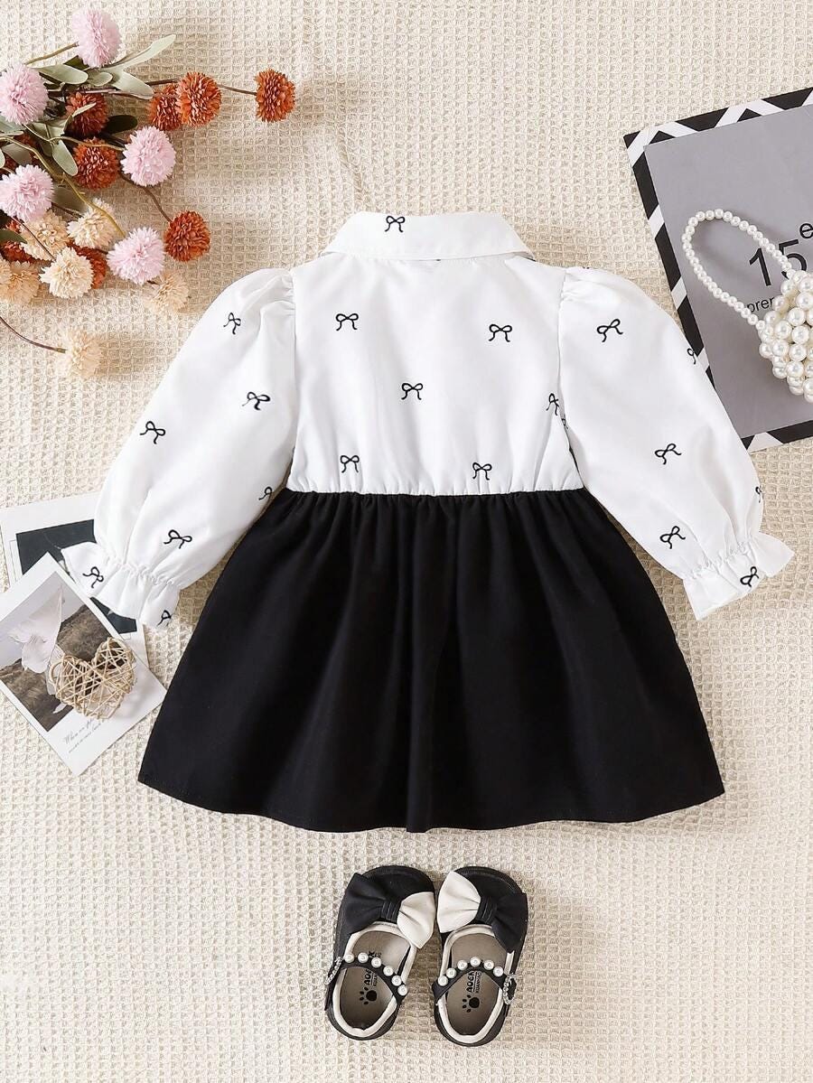 Baby Girl Collared A-Line Dress | Puff Sleeves, 2-in-1 Design