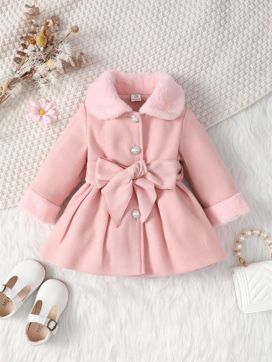 Baby Girl Plush Belted Coat | Patchwork Winter Jacket