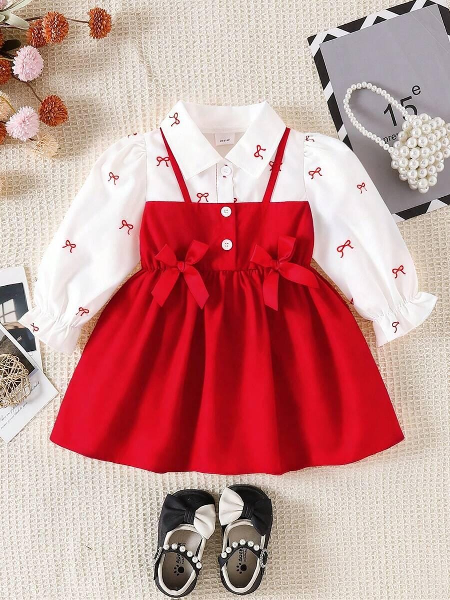 Baby Girl Collared A-Line Dress | Puff Sleeves, 2-in-1 Design