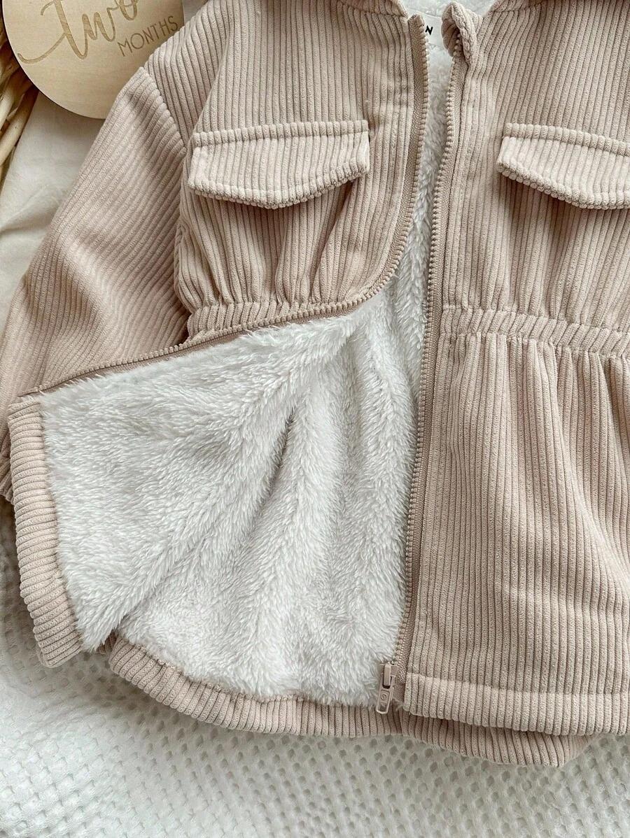 Baby Girl Corduroy Hooded Jacket | Thermal Lined Fall Winter Coat | Toddler Warm Zip-Up Jacket