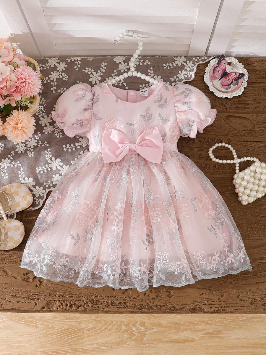 Elegant Loose Fit Bowknot Party Dress | Silky Mesh Flare Toddler Dress