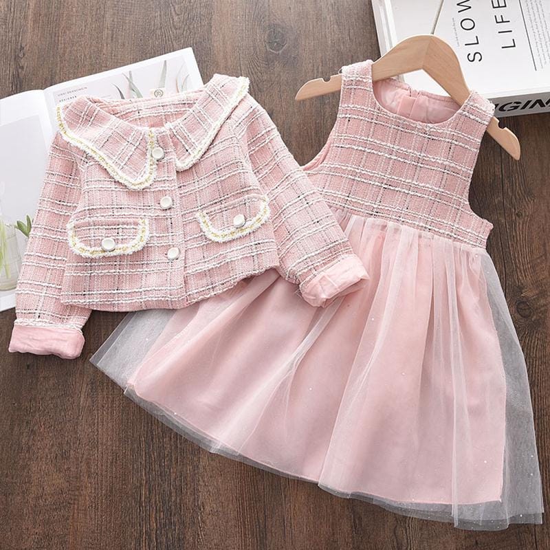 Girls Princess Dress with Coat Set – Long Sleeve A-Line Winter Outfit