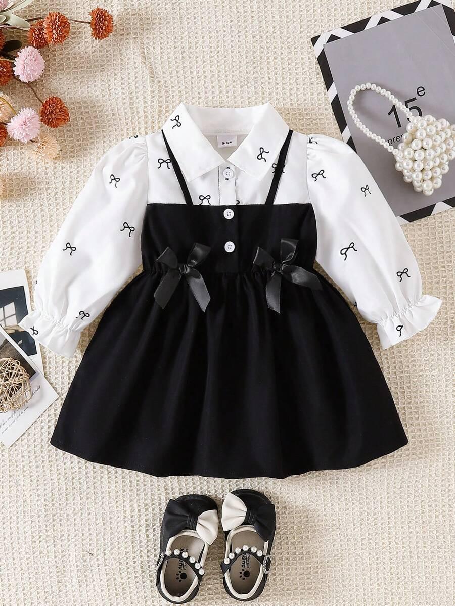 Baby Girl Collared A-Line Dress | Puff Sleeves, 2-in-1 Design