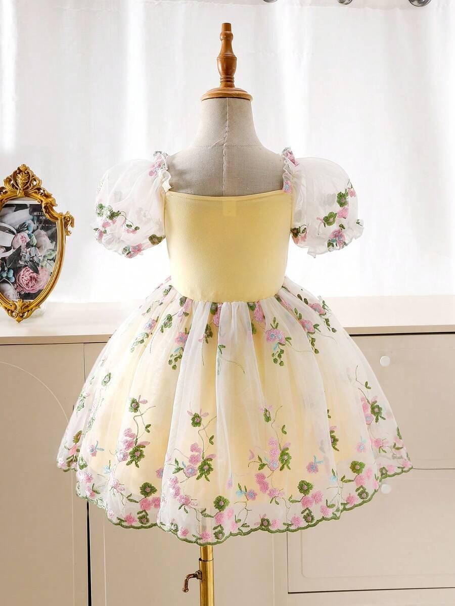 Girls Pink Floral Tulle Flower Girl Dress - Birthday Party Wedding Holiday
