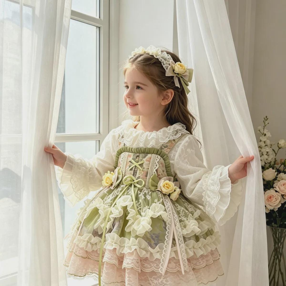 Girls Lolita Princess Dress - Oil Painting Print Mesh Egg Skirt Dress