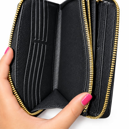 Black Monogram Long Wallet for Women – Zip Around Continental Purse