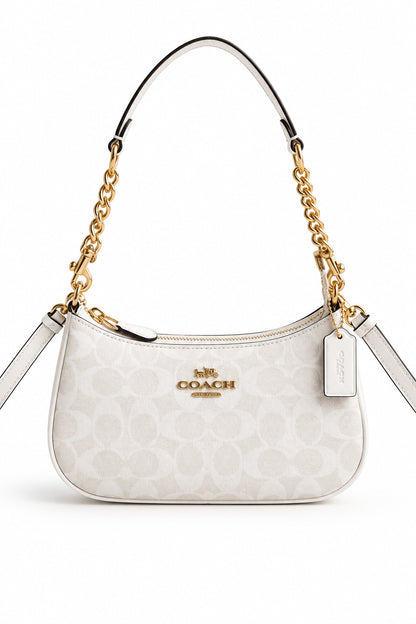 women's monogram shoulder bag, women's crossbody bag, chain handle shoulder bag, adjustable crossbody purse, monogram handbag, women's fashion bag, shoulder purse for women, designer style handbag