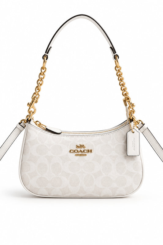 women's monogram shoulder bag, women's crossbody bag, chain handle shoulder bag, adjustable crossbody purse, monogram handbag, women's fashion bag, shoulder purse for women, designer style handbag