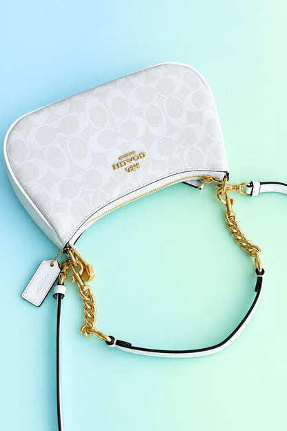 Women’s Monogram Shoulder Bag with Chain Handle & Adjustable Crossbody Strap