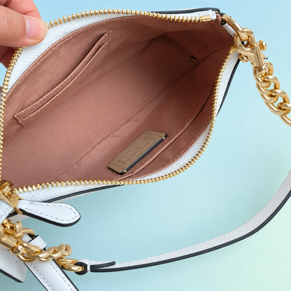 women's monogram shoulder bag, women's crossbody bag, chain handle shoulder bag, adjustable crossbody purse, monogram handbag, women's fashion bag, shoulder purse for women, designer style handbag