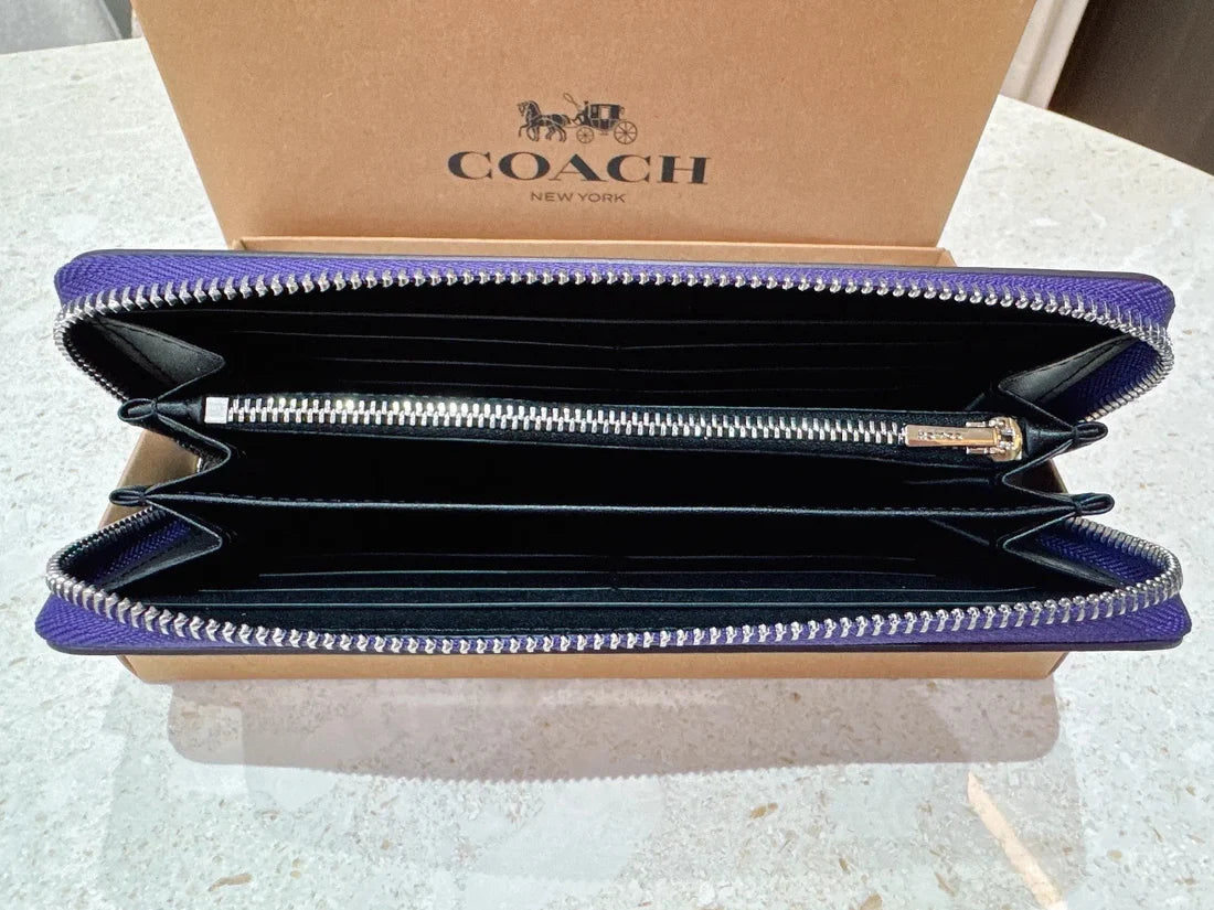Coach Purple Signature Canvas Long Zip Around Wallet – Women’s Wallet
