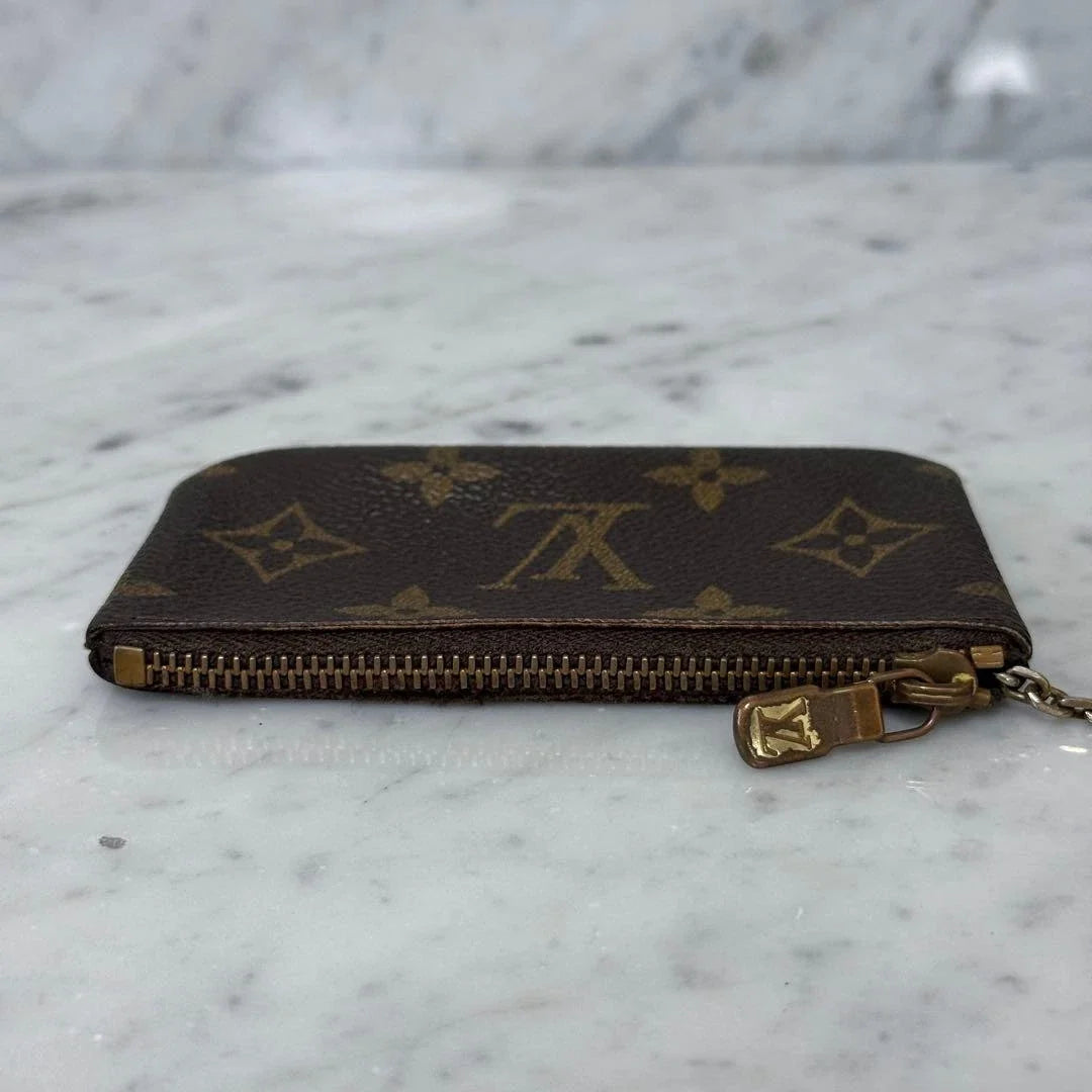 Brown Monogram Key Pouch – Compact Zipper Coin & Key Holder