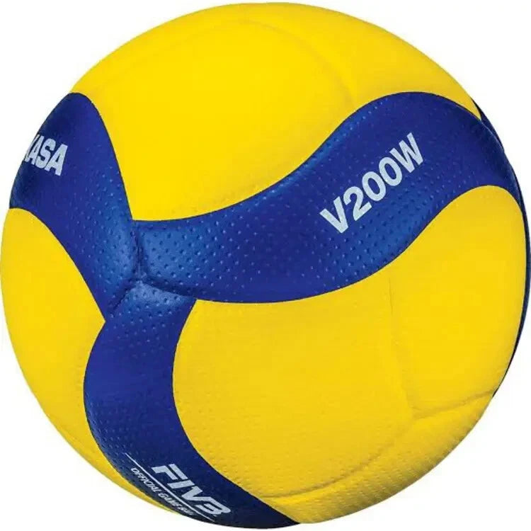 Yellow and blue volleyball with 'ASA' and 'V200W' branding on a white background